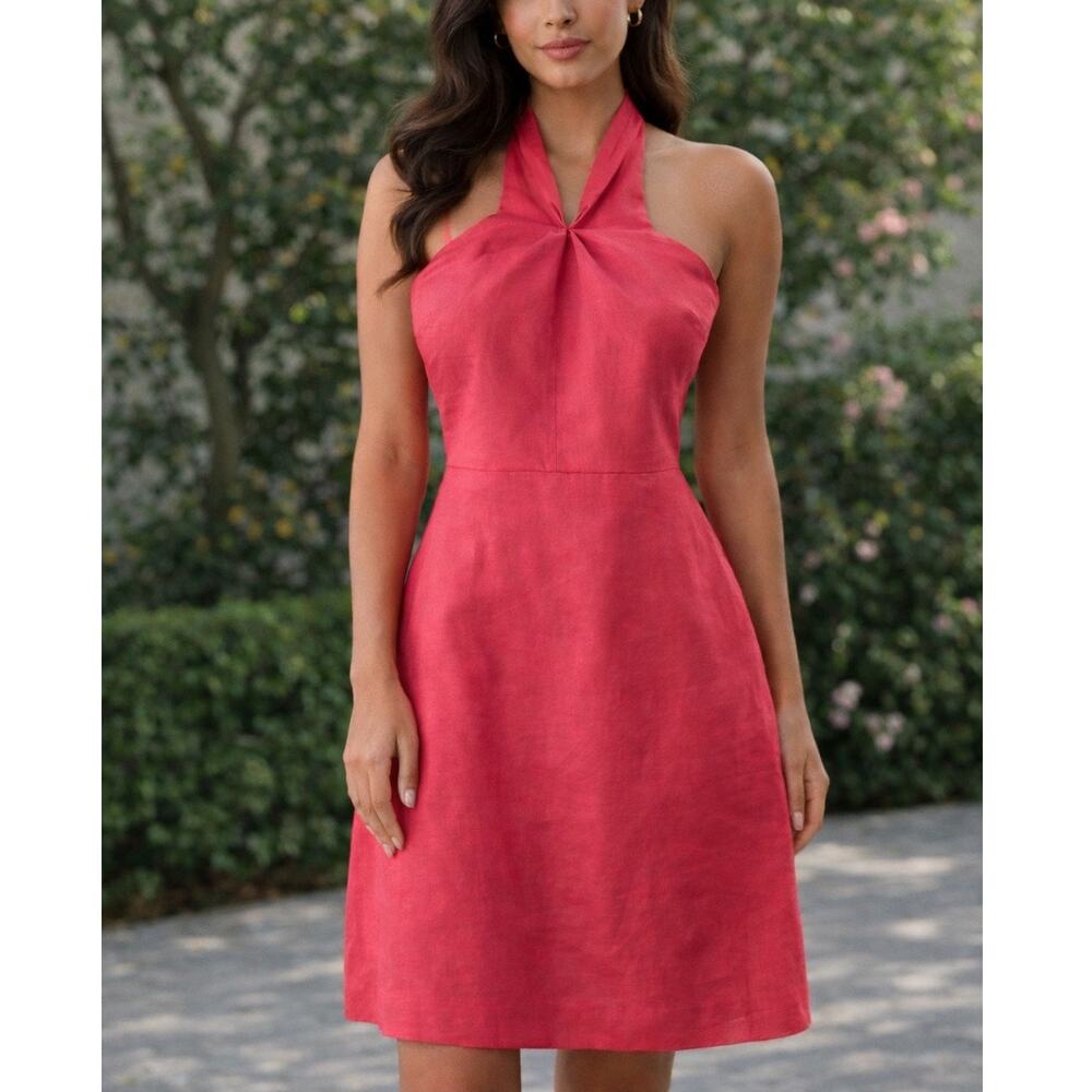 Banana Republic Coral Pink Linen Blend Halter Cut-Out Mini Dress Women's Size 4